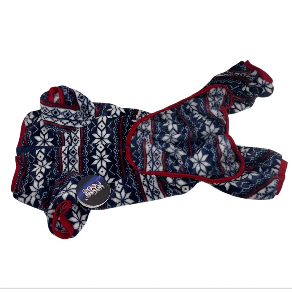 Dog Coat Size Large Cold Alert Technology Fair Isle Print Blue and Red LuvGear